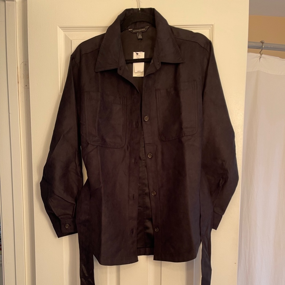 Banana Republic Faux Suede Belted Top-Black - Picture 4 of 5